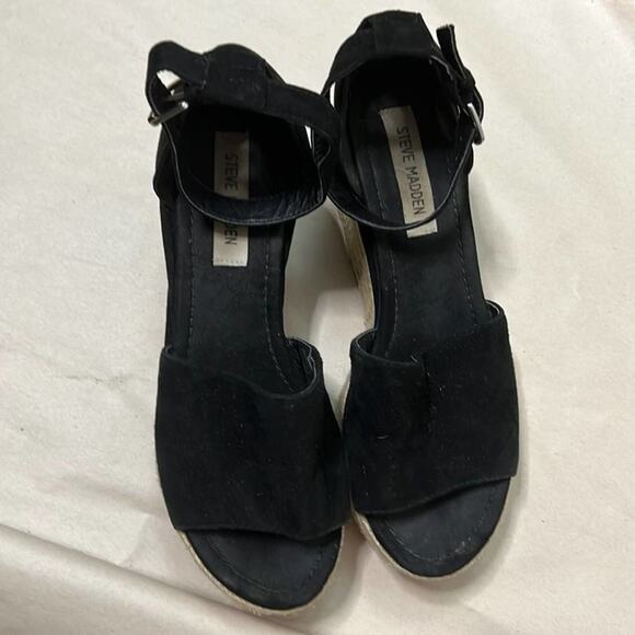 STEVE MADDEN APOLO‎ ESPADRILLE BLACK SANDALS SIZE 8.5M - Picture 1 of 8